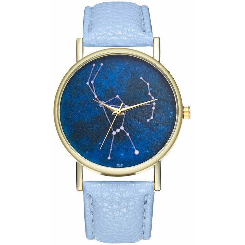 

Orion Constellation Leather Ladies Reloj para hombre Idea de regalo Minimalista Dibujo de lineas geometricas AstronomyT05,Azul claro