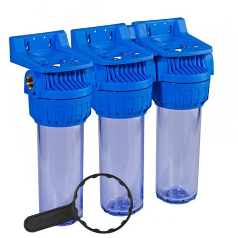 Orion – Filtre sous évier triple 9 pouces – Raccord 3/4 pour cartouches – Qualité alimentaire – Pression max 7 bar – Température 45°C
