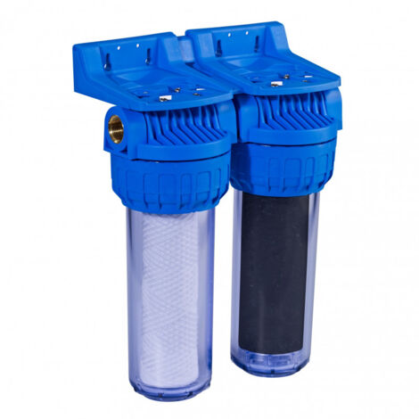 Orion – Filtre à eau duplex 20 microns – Anti-odeurs et anti-goût – Cartouche charbon actif pour eaux de forage – Filtration double