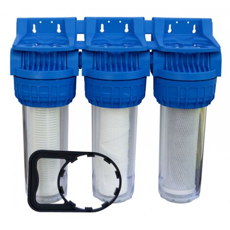 Orion – Filtre sous évier pour eau de pluie – Porte filtre Triplex 9 pouces 3/4 – 3 cartouches de filtration – Qualité alimentaire ACS