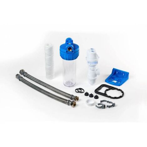 Orion – Kit d'installation universel pour adoucisseur d'eau – Flexibles inox DN20 – Raccordement femelle 1'- 3/4' – Siphon d'évacuation conforme CSTB