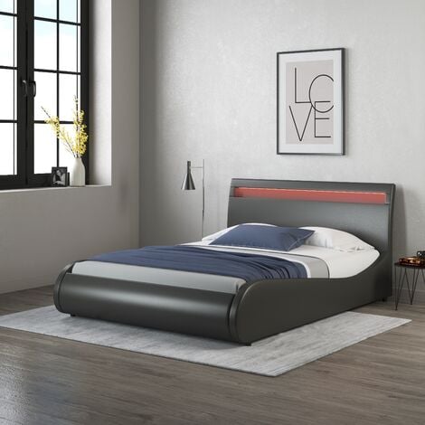 ORION LED LIGHTS HEADBOARD FAUX LEATHER SMALL DOUBLE BED FRAME Black
