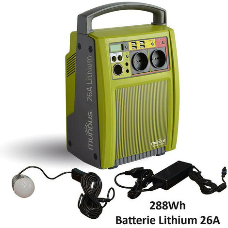 Orium Energie - Station d'énergie portative à recharge solaire 26 A Lithium 288 Wh couleur vert et gris