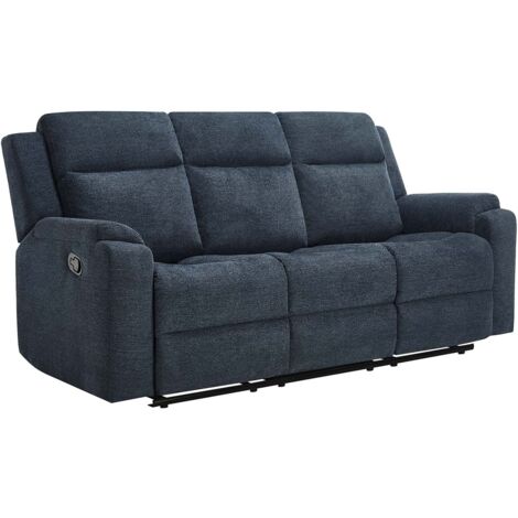 ORKA 3 SEATER FABRIC MANUAL RECLINER SOFA (Blue)