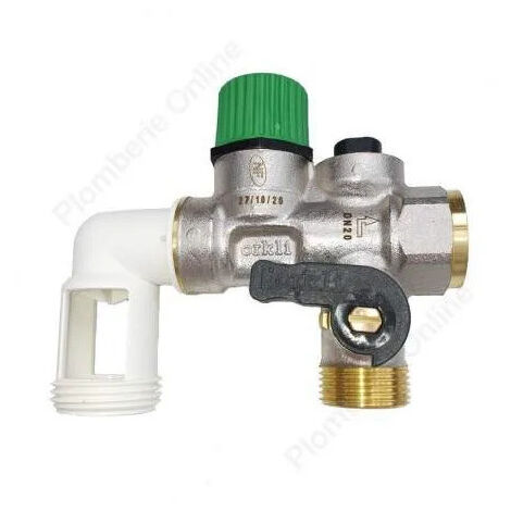 Orkli – Groupe de sécurité coudé 20x27 – Raccordement M 3/4' – Pression 7 bar – Corps laiton nickelé pour installations sanitaires
