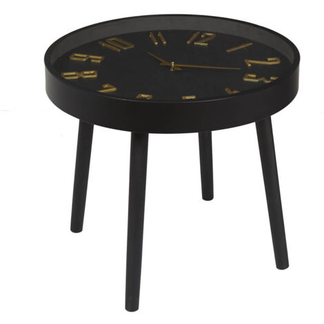 ORLAR - Table d'Appoint Horloge Silencieuse Ø50cm Noir et Or