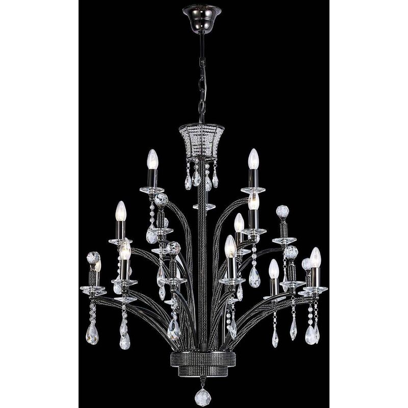 09diyas - Orleto Large 12 Bulbs suspension black chrome (Assembly required)