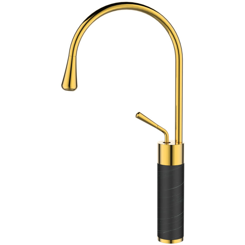 Invena - Robinet Cuisine Mitigeur Marbre Or Noir Monocommande