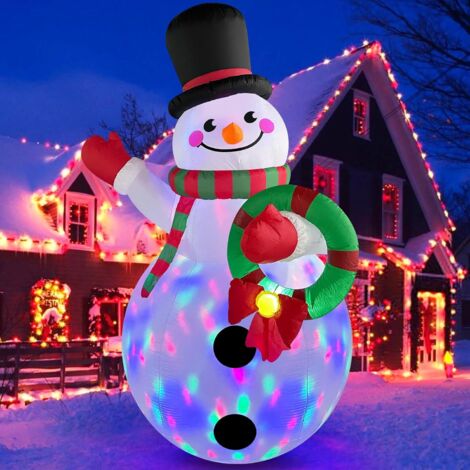 Ornamento natalizio gonfiabile da esterno da 183 cm, pupazzo di neve gonfiabile con luce LED colorata integrata, ghirlanda e allegro ornamento gonfiabile per feste natalizie