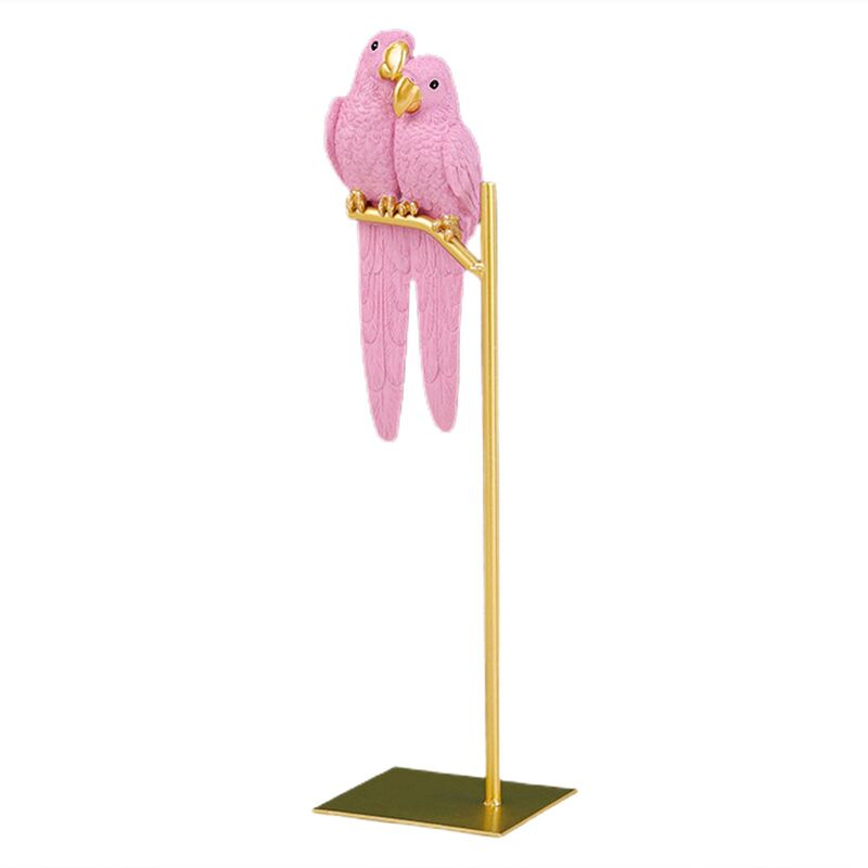 Image of Fortuneville - Ornamento per uccelli Coppia multicolore Design per pappagallo Delicati ornamenti realistici in resina per pappagallo per giardino rosa