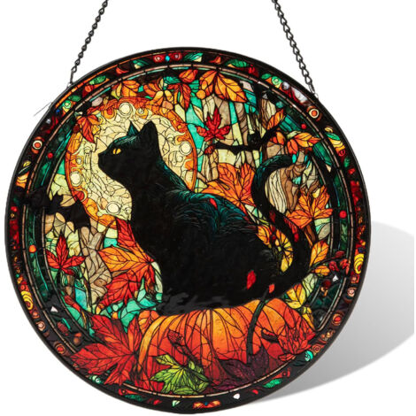 Ornement chrétien en verre vitrail – Suspension 16 cm
