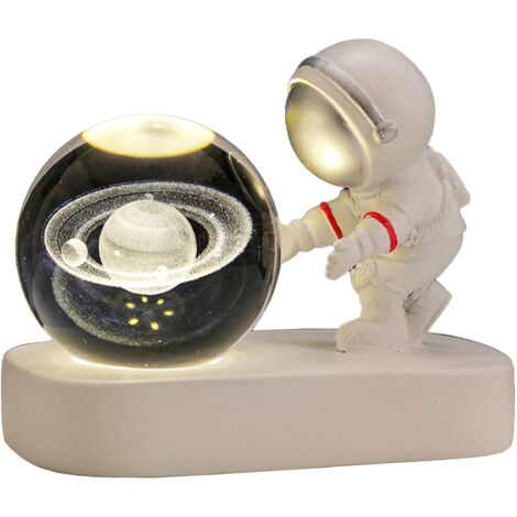 Ornement de Bureau Boule de Cristal Astronaute 6cm Lampé - Saturn - Lumière Naturelle Décor
