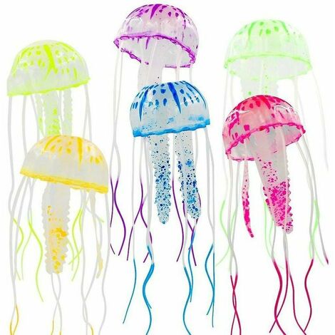 Ornement de décor de méduses artificielles 6pcs pour aquarium, fausses décorations d'aquarium de méduses, effet de méduses rougeoyantes, sans danger pour les poissons, instantané
