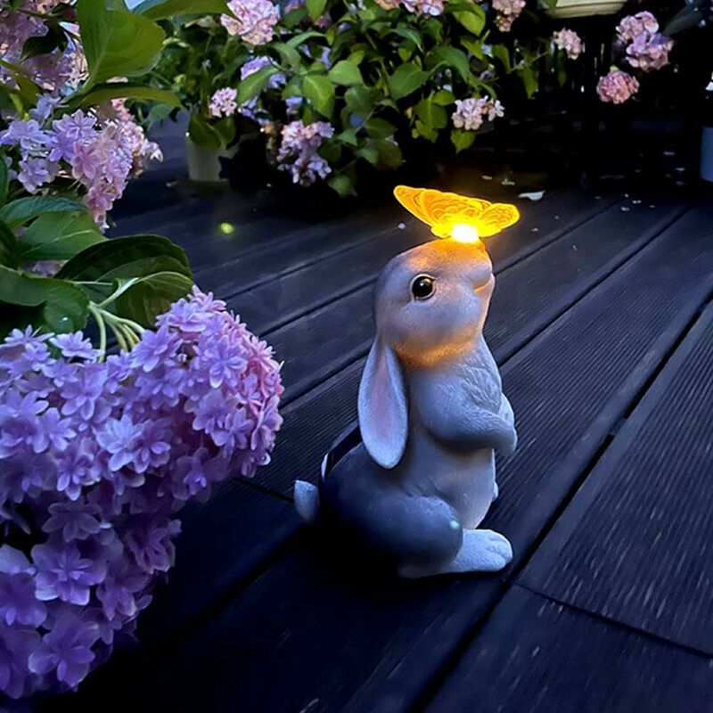ornement de jardin décoration lapin de pâques, lapin sculpture lampe pour jardin extérieur, lapin poupée 3000k blanc chaud papillon lapin veilleuse