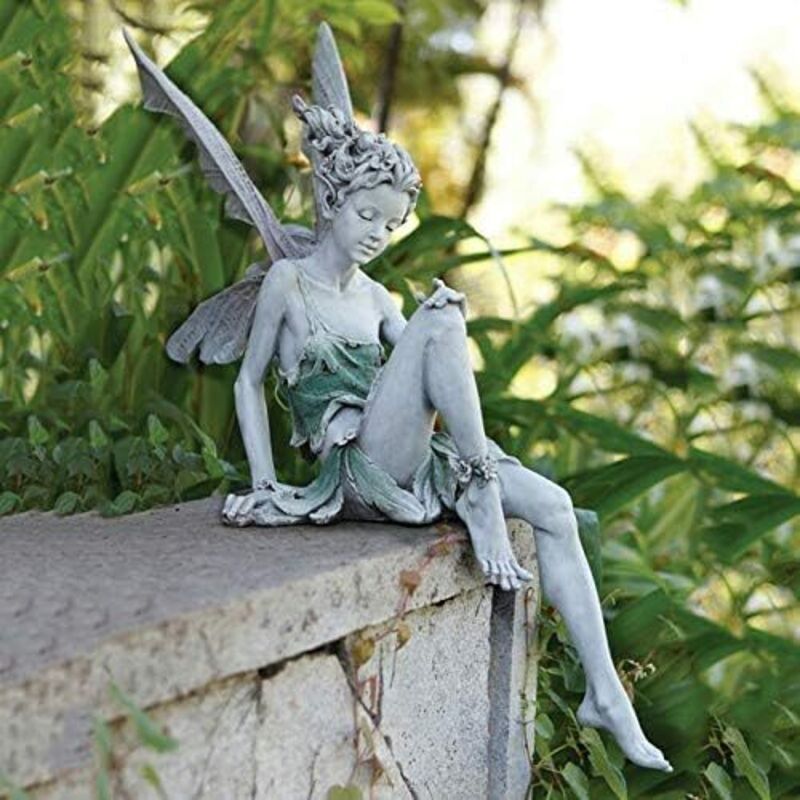 Ornement de jardin Fée magique assise, Tudor et Turek assis en résine Décoration de jardin 91222cm