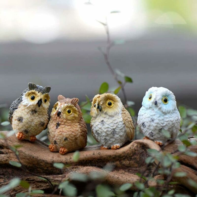 Ersandy - Ornement de Jardin Hibou Miniature, 4 Pcs Hibou Résine Figurine Artisanat, Hibou de Jardin Pots Fée Jardin Vase Décor, Maison Jardin