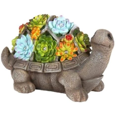 Ornement de jardin solaire Statue de tortue avec LED Succulent Plant Artisanat Artistique Décoration Sculpture pour extérieur Jard