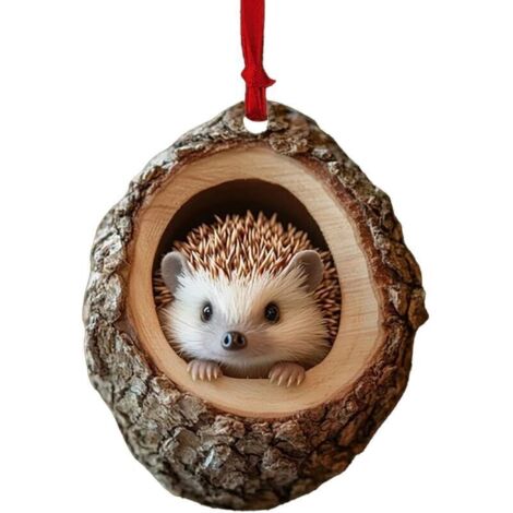 Ornement de Noël en forme d’animal – Hérisson en bois naturel, suspendu décoratif pour sapin, lot de 5 animaux forestiers