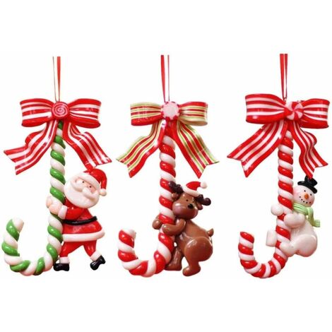 Ornement de Sucette de Noël - 3PCS, Petite Canne de Bonhomme de Neige du Père Noël, Canne de Décoration de Noël Suspendue en Argile Douce, Ornements d'Arbre de Noël