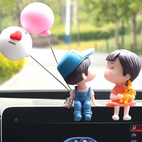 Ornement de voiture de décoration de bureau de voiture, poupée de poupée de couple de décoration de tableau de bord de voiture de dessin animé, décoration de tableau de bord de voiture, pendentif en r