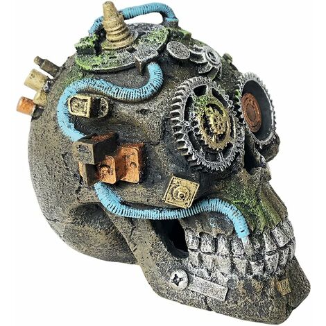 Ornement décoratif crâne mécanique - Maison crâne reptile pour aquarium et grotte paysagère