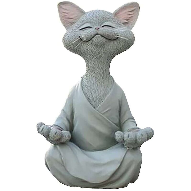 Xinuy - Ornement en résine de chat noir de méditation, petit chat gris de méditation