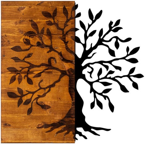 HANAH HOME Décoration murale en bois et métal Walnut Arbre