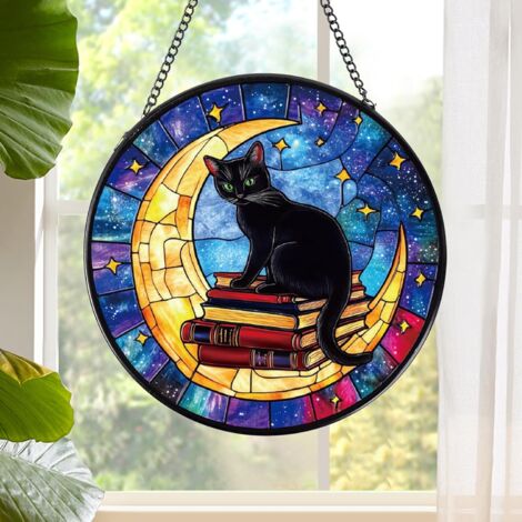 Ornement mural attrape-soleil vitrail à suspendre, décoration maison lumineuse, idée cadeau Noël et crémaillère, diamètre : 9 cm