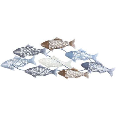 Ornement mural décoratif poisson nautique métal bleu 35x3x87 cm