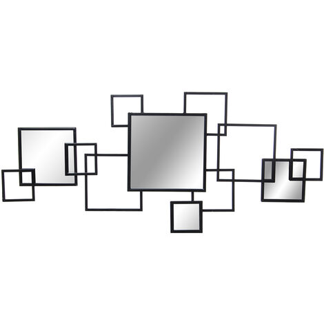 Ornement Mural En Métal Noir Avec Miroirs 120X2X53 Cm