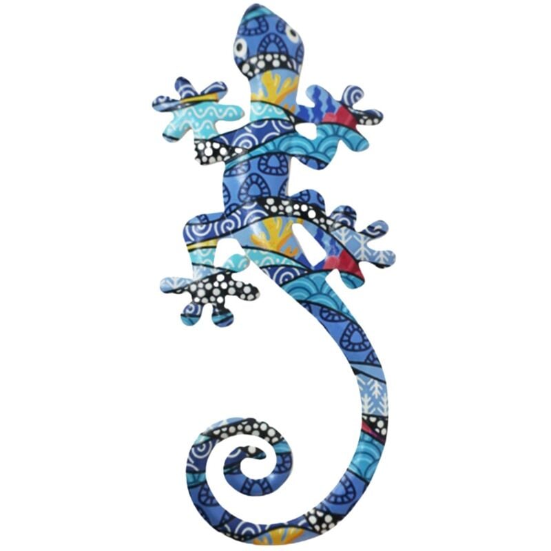 Ornement mural Lézard bleu en métal pour décoration intérieure et extérieure, figurine artistique et originale