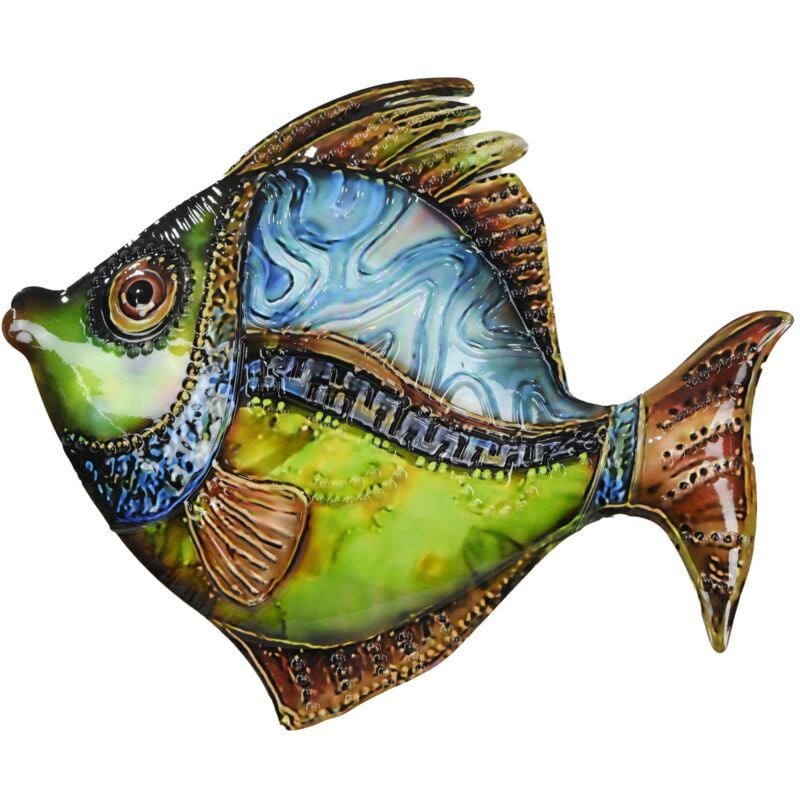 Ornement mural poisson décoratif en métal vert 29,85x2,03x34,93 cm