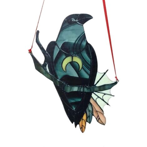 Ornement mystérieux de sorcière corbeau, attrape-soleil teinté, oiseau noir, décoration murale ou de fenêtre