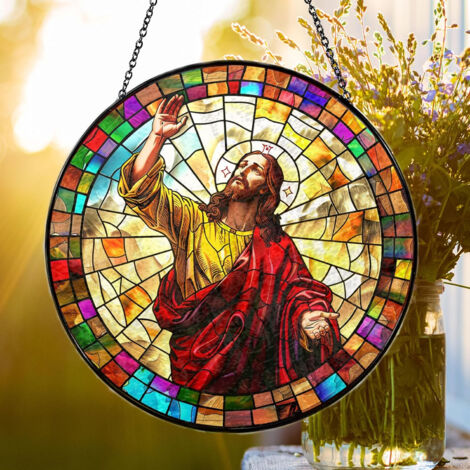 Ornement suspendu vitrail – Décoration maison, Diamètre : 30cm