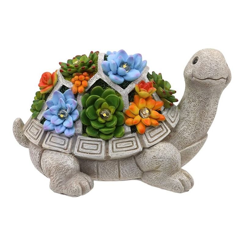 Jusch - Ornement tortue solaire, résine synthétique, led, multicolore