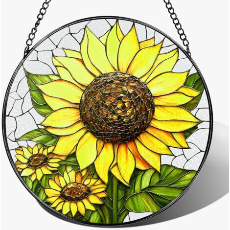 Ornement vitrail attrape-soleil suspendu, décoration murale lumineuse, cadeau idéal Noël crémaillère, diamètre : 12.5 cm
