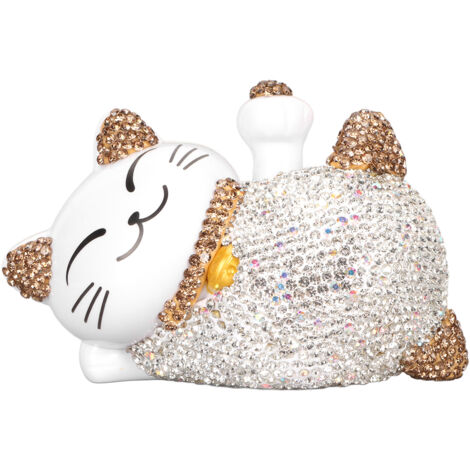 Ornements Chat Porte-Bonheur Solaire à Bras Ondulant, Statue Chat Porte-Bonheur Créative, Décoration Chat Fortune Oreilles Jaunes