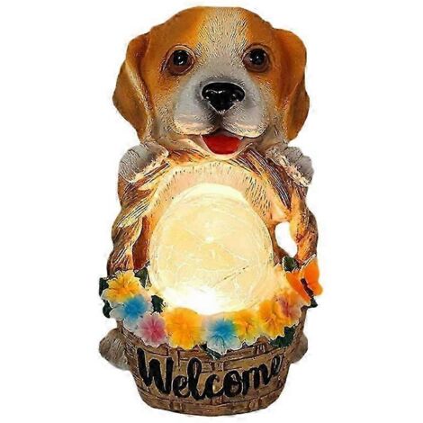 Ornements d'animaux solaires pour chiots de jardin, panneau de bienvenue, statue, veilleuse, décoration artisanale