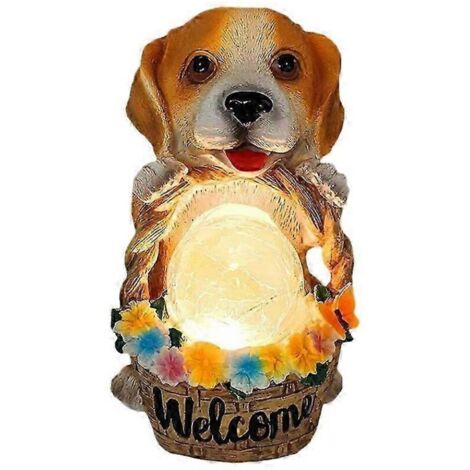 Ornements d'animaux solaires pour chiots de jardin, panneau de bienvenue, statue, veilleuse, décoration artisanale