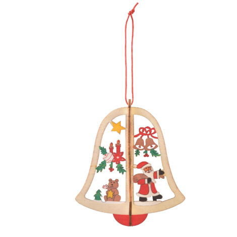 Ornements d'arbre de noël en bois, ornements suspendus en bois suspendus, ornements suspendus en bois DIY（Cloche de type B [couleur du journal]）