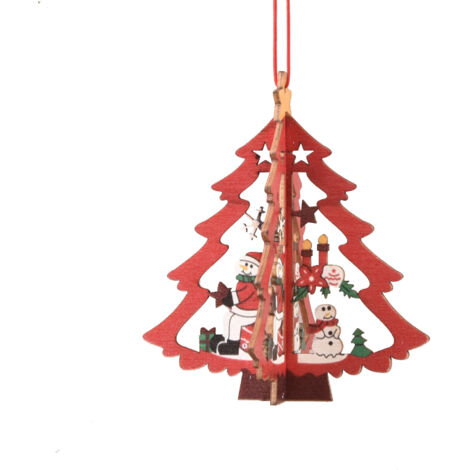 Ornements d'arbre de noël en bois, ornements suspendus en bois suspendus, ornements suspendus en bois DIY（Sapin de Noël Une section [rouge]）