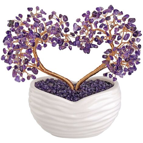 Ornements de Coeur Arbre de Vie en Pierre Collecte Precieuse Couple Arbre de Vie Céramique Décoration de Chambre/Jardin/Voiture 7Chakra