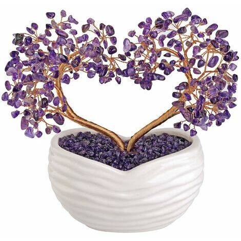 Ornements de Coeur Arbre de Vie en Pierre Collecte Precieuse Couple Arbre de Vie Céramique Décoration de Chambre/Jardin/Voiture 7Chakra