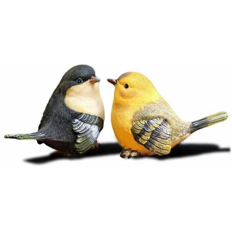 Ornements de cour de jardin décoration d'oiseau en résine de simulation 2 pièces adaptées aux cours extérieures de jardin (une jaune et une noire)