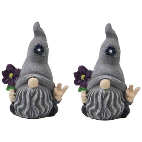 Ornements de gnomes de jardin magiques gris, ornements en résine de fleurs--