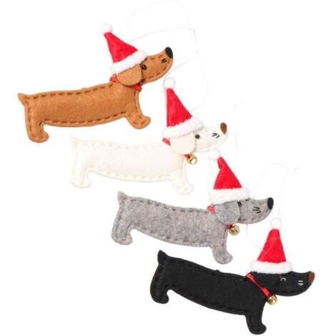 Ornements de Noël - Décoration Suspendue - Teckel en Tissu Non Tissé - 4 Pièces - Modèles Variés