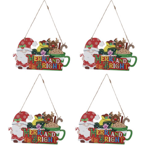 Ornements de Noël en Bois Colorés Réutilisables - Décoration pour Porte et Sapin de Noël