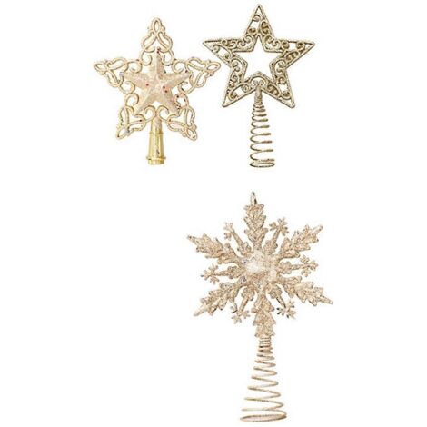 Ornements de sapin de Noël en forme de flocons de neige et d'étoiles scintillantes dorées