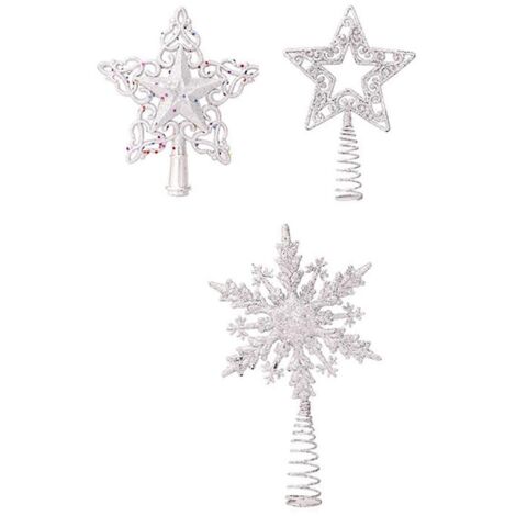 Ornements de sapin de Noël en forme de flocons de neige, étoiles scintillantes, argentés--