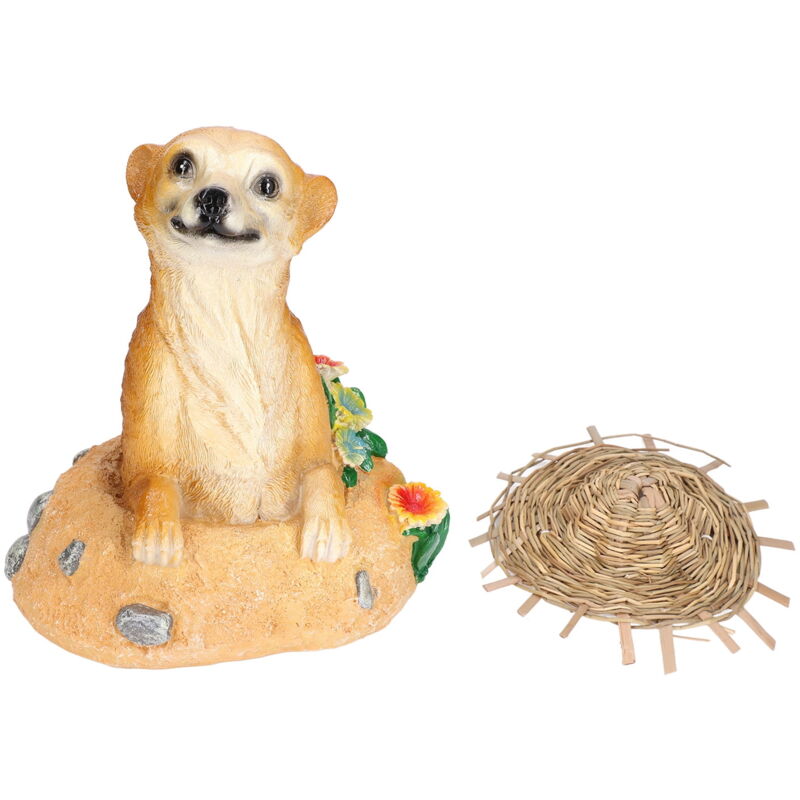Ornements de suricate avec chapeau de paille Statue de jardin de suricate Décoration de pot de fleur Artisanat en résine pour pelouse Jardin Cour